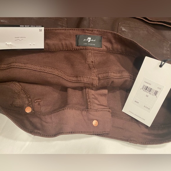 JEANS NEW 7 FOR ALL MANKIND High Waist Ankle Super Skinny Chocolate Sz 32 - Picture 3 of 7